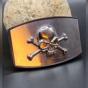 Silver Black Skull Bones Belt Buckle